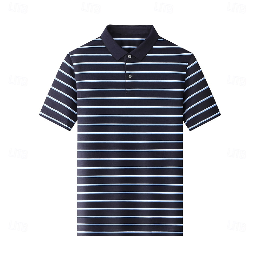 heren zijden mix zakelijk casual revers korte mouw kantoor oud geld stijl horizontale strepen knopen zomer geel roze blauw 2025 - $40.99 –P1