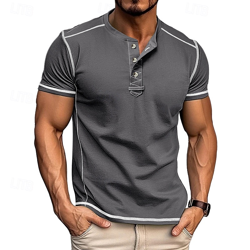 Men's T Shirt Henley Shirt Tee Short Sleeve Shirt Short Sleeve Crewneck Summer Plain Fashion Designer Basic Plain Vacation Street Going out Black White Dark Navy Top Tee for Men 2025 - $25.99 –P3