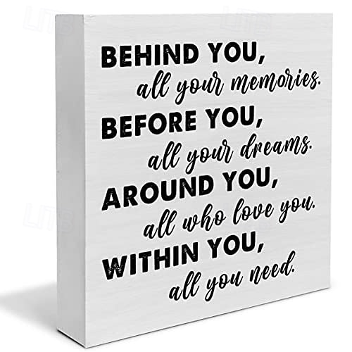 Abschluss Spruch Holzbox Schild Deko Schreibtischschild positiv hinter Dir all deine Erinnerungen Holzbox Blockschild rustikal Home Regal Wanddekoration Grad Geschenk 2025 - $18.99 –P2