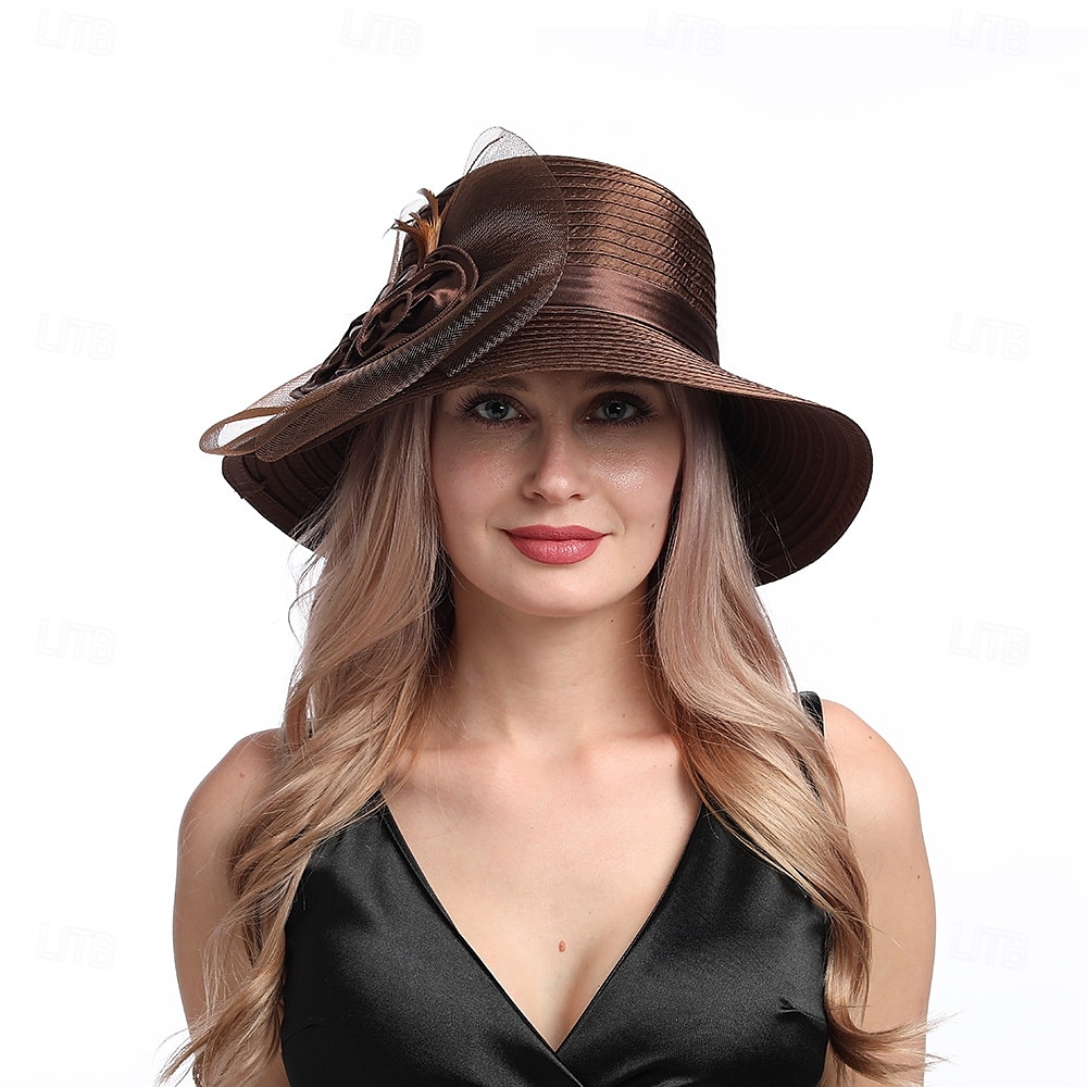 Hatter Organza Solhatt Ferie Te Fest Hesteveddeløp Cocktail Elegant Vintage Søt Med Blomster Hodepryd Hodeplagg 2025 - $31.99 –P31