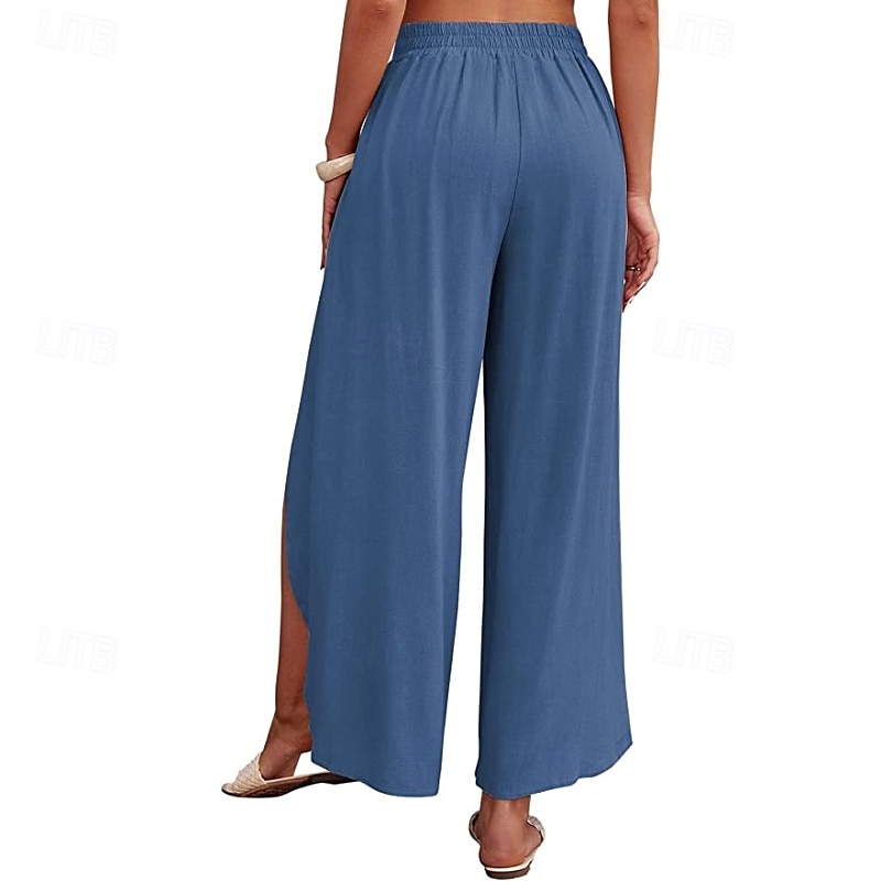 Per donna Pantaloni in cotone e lino Pantaloni Eleganti Casual Lunghezza intera Naturale Semplice Elastico in vita All'aperto Confortevole Streetwear Uscire Aalbicocca Giacinto Blu cielo chiaro Nero del 2025 a $27.99 –P12