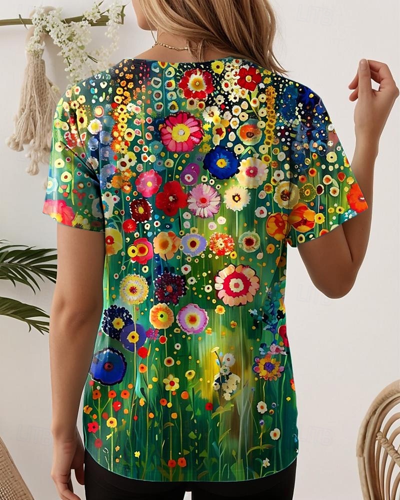 Per donna Maglietta Floreale Grafico Piante Vintage Tropicale Hawaiano Manica Corta Scollo a V Top Regolari Quotidiano Stampato Rosa Blu Reale Blu Verde Estate Primavera del 2025 a $19.99 –P4