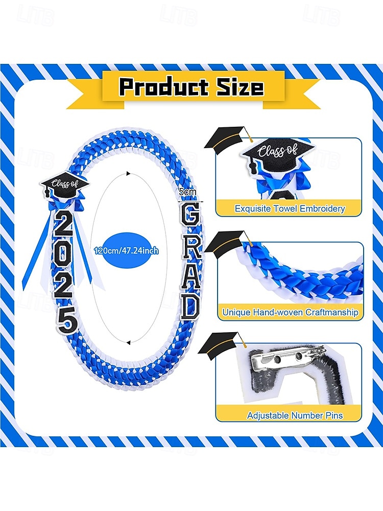 Corona de graduación de la clase de 2025: collar de cinta trenzada con letras de graduación y dije de sombrero, regalo de recuerdo hecho a mano para la ceremonia de graduación de la escuela secundaria y la universidad. 2025 - $14.99 –P5
