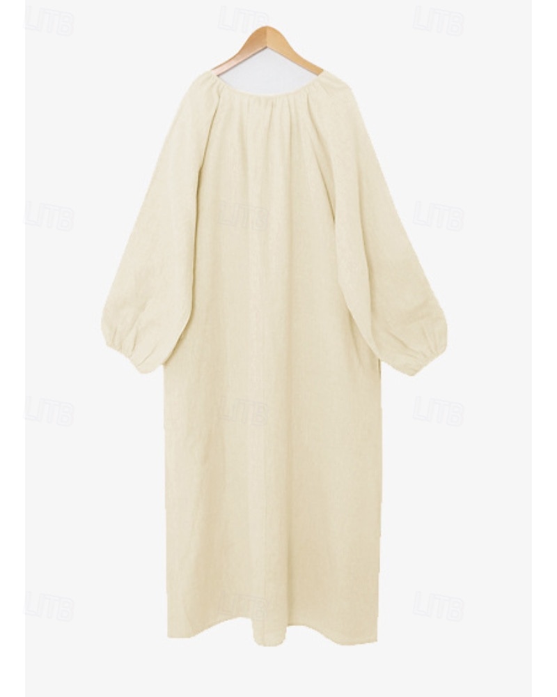 Dam Midiklänning Klänning i bomullslinne Klassisk Modern Utomhus Semester Helgdag Normal Slät Långärmad V-hals Svart Rodnande Rosa Aprikos Sommar 2025 - $38.99 –P6