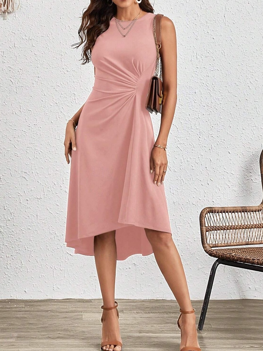 Dámské midi šaty A-line šaty v jedné barvě bodycon šaty pracovní šaty poloformální kanceláře slim grafické bezrukávové kulatý výstřih černá růžová červená modrá léto 2025 - $27.99 –P14