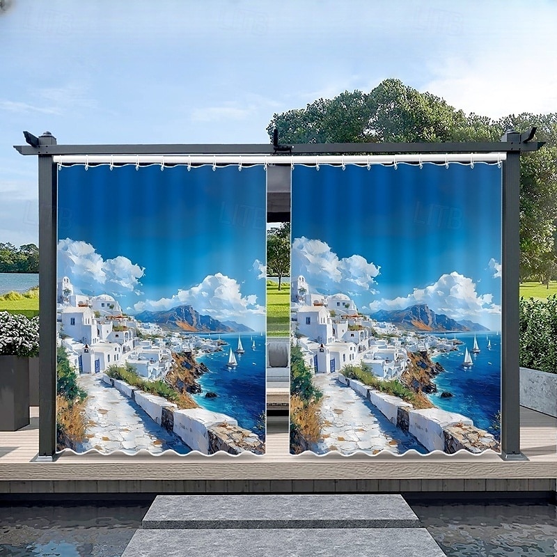 Vízálló Kültéri Függöny Magánélet Tolóteraszos Függöny Pergola Függönyök Fülekkel 3D Táj Szentorini A Kerti Pavilonhoz Erkélyhez Porchhoz Partira 1 Panel 2025 - $34.99 –P6