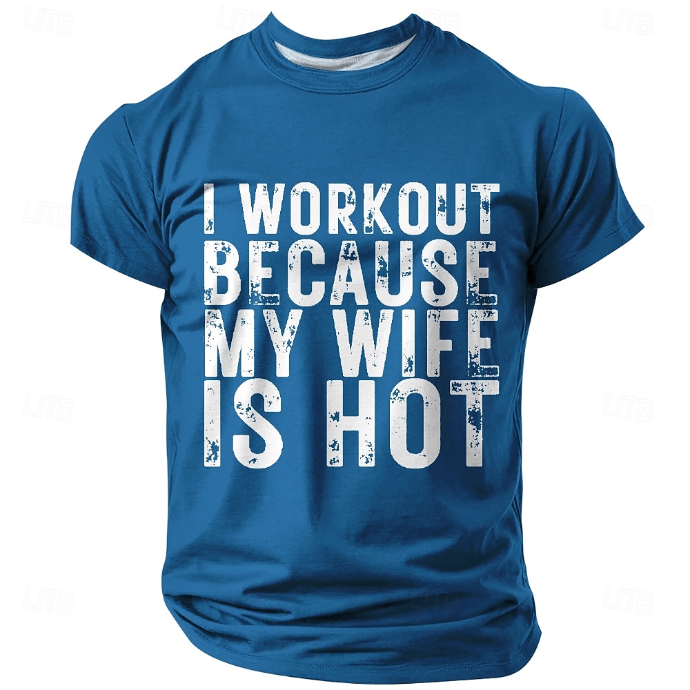 Maglietta grafica divertente per uomini 'Mi alleno perché mia moglie è attraente' umorismo da marito del 2026 a $19.49 –P1