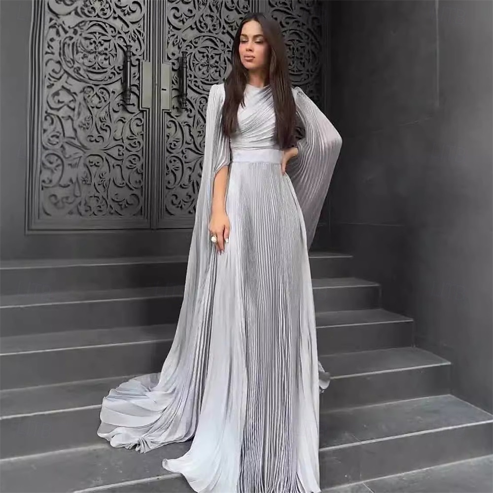 A-Linjet Quinceanera Kjoler Elegant Kjole Formell Bryllup Gulvlengde Lange Ermer Høy Hals Polyester med Folder 2025 - $79.99 –P12