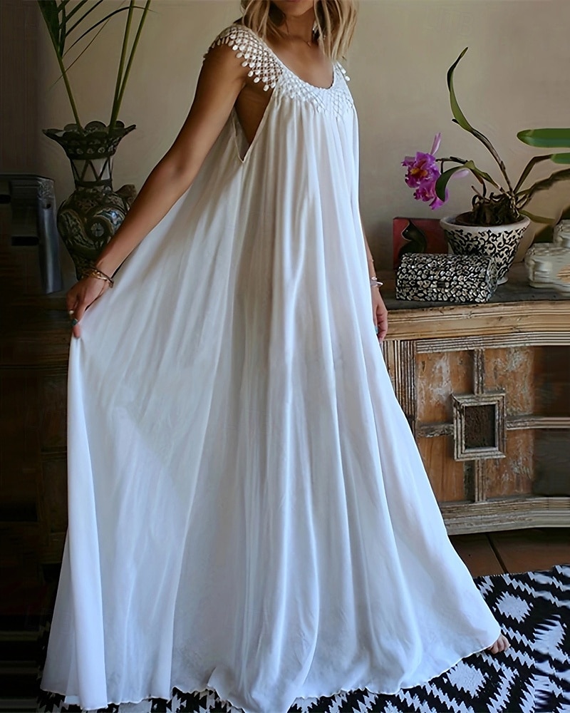 Femmes Robe Longue Maxi Robe Robe Blanche Robe de remise des diplômes Robe Décontractée Robe en coton et lin Élégant Mode Classique Extérieur Fête Date Coupe régulière Uni Sans manches Col ras du cou de 2025 ? $28.99 –P3