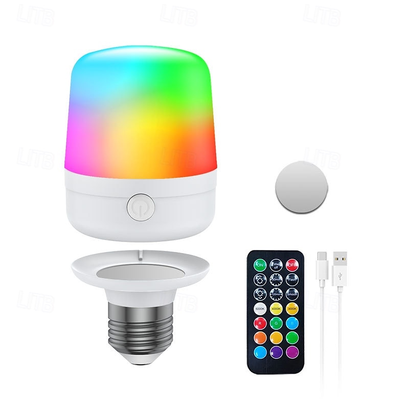 1 Stück E27 Lampenkopf zum Aufladen, magnetisch, kleines Nachtlicht, abnehmbare Fernbedienung, Nachttischlampe, Wandleuchte, einstellbare Dimmzeit, Typ-C-Schnittstelle 2025 - $17.99 –P11