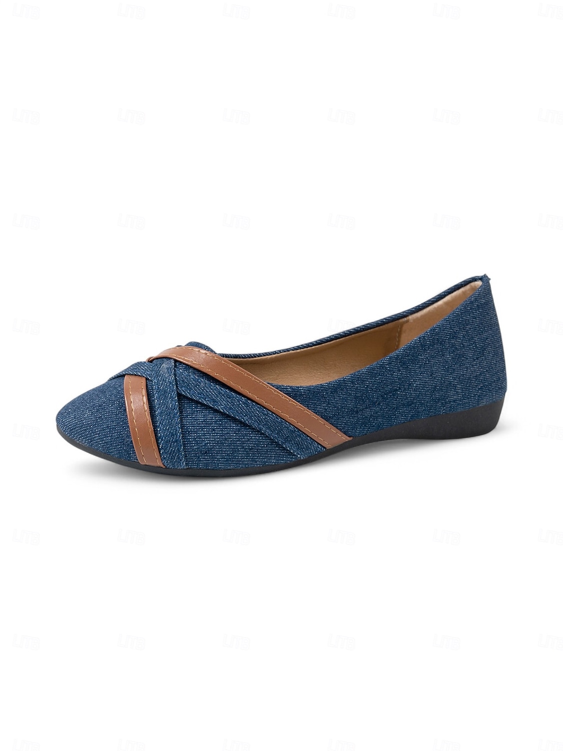 Women's Dark Blue Denim and Faux Leather Crisscross Flats – Vintage-Inspired Casual Ballerina Shoes for Daily Wear & Weekend Styling 2025 - $24.99 –P1