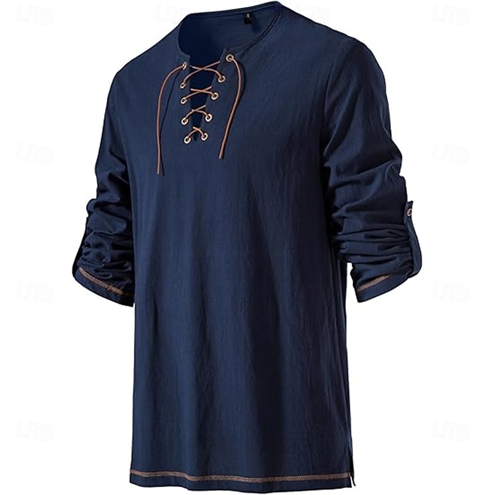 Middeleeuws Renaissance 17e eeuw Gemiddelde Lengte Blouse / overhemd Cosplay kostuum Ridder Viking Keltische ridder Trekkoord Effen Kleur Kostuum Voor heren Piraat Halloween Maskerade Casual 2025 - $28.99 –P2