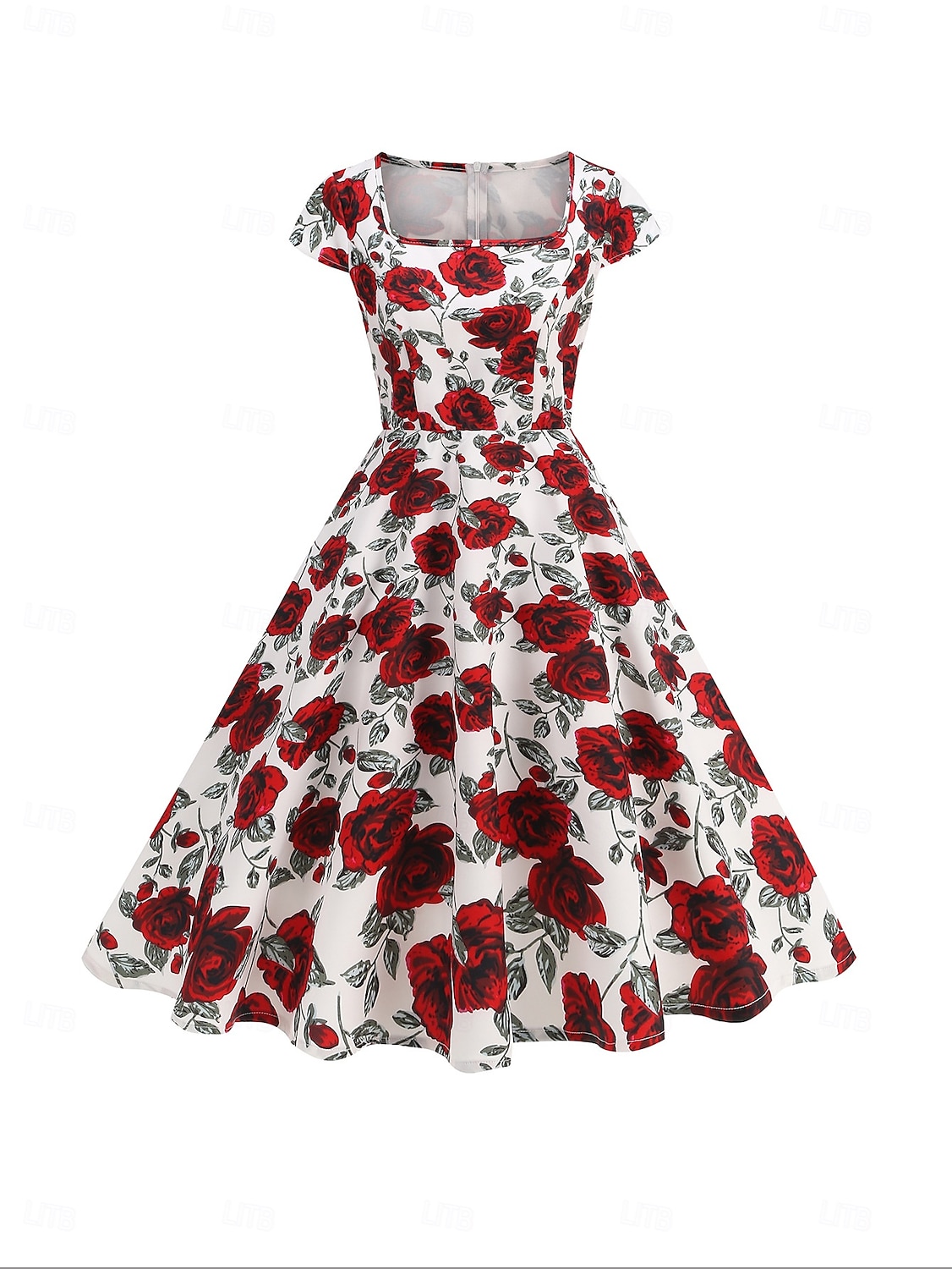 Retro Vintage 1950er Rockabilly Midlänge Swing-Kleid Ausgestelltes Kleid Kappe Blumen Frucht A-Linie Quadrathals Damen Karneval Urlaub Alltagskleidung Retro-Mottoparty Erwachsene Kleid Frühling 2025 - $35.99 –P5