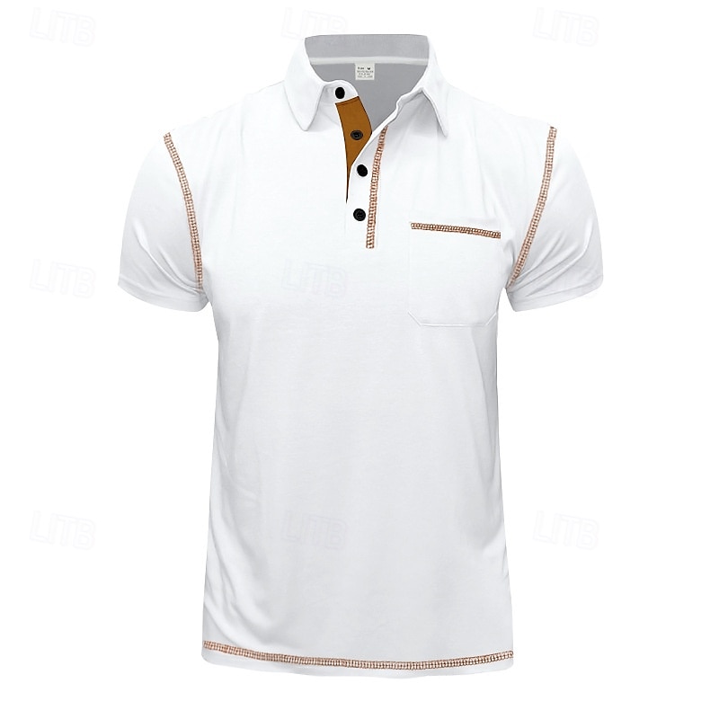 Homens Camisa de golfe Camisas Polos de Golfe Trabalho Casual Lapela Manga Curta Básico Moderno Bloco de cor Patchwork Botões Verão Normal Preto Branco Vinho Azul Marinha cáqui Verde Tropa Camisa de de 2025 por $18.99 –P6