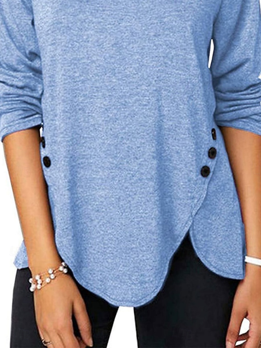 Mulheres Blusa Tecido à moda Casual Manga Longa Gola Redonda Tops regulares Diário Botões Branco Azul Céu Roxo Marron Verão Primavera de 2025 por $16.99 –P3
