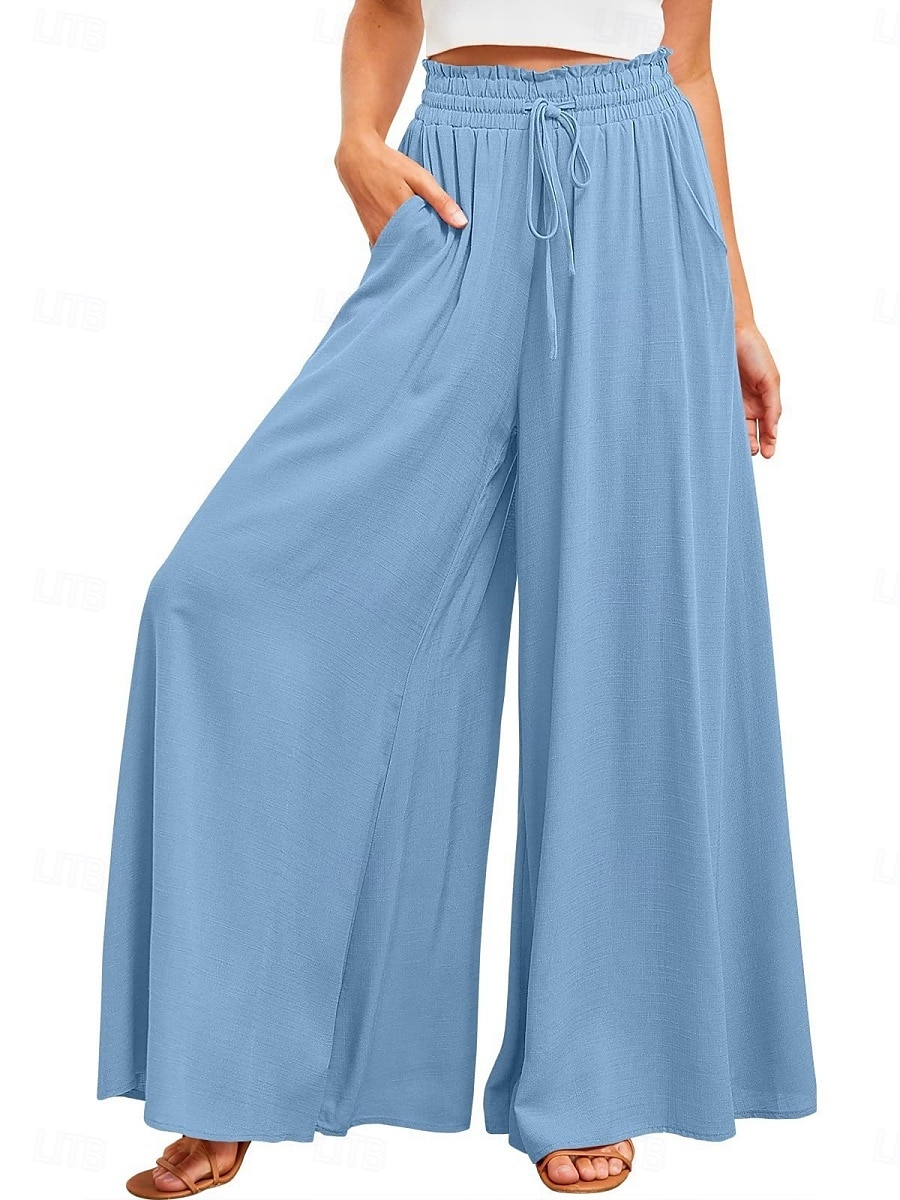 Pantaloni chinos larghi da donna pantaloni baggy basic casual lunghezza intera vita alta tasca semplice elastico comodo morbido confortevole micro-elastico all'aperto street blu arancione verde khaki del 2025 a $26.99 –P16