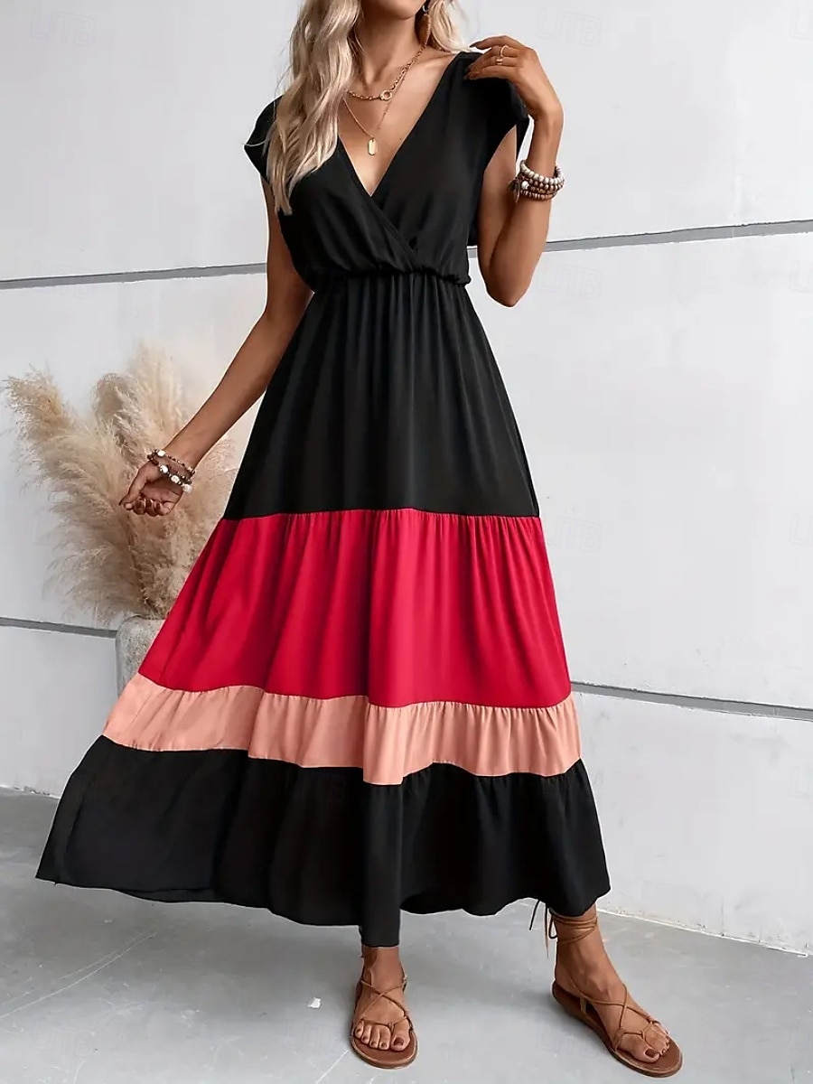 Per donna Abito maxi Abito a trapezio Casual All'aperto Uscire Spiaggia Vestibilità comoda Grafico Manica Corta Scollo a V Blu Fucsia Marrone Estate del 2025 a $39.99 –P10