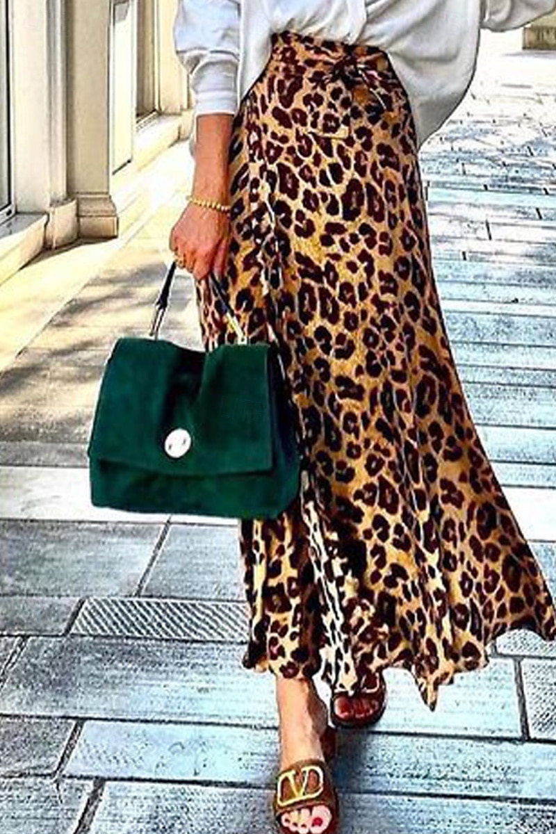 Dámské Sukně Čechy Na běžné nošení Cikánský Maxi Střední vzestup Sukně Leopard Tisk Lehce elastické Dovolená ulice Hnědá Léto Polyester 2025 - $21.99 –P4