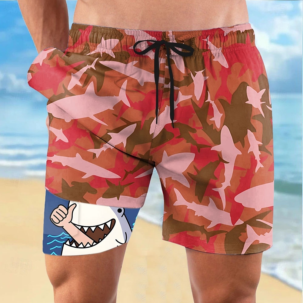 Herr Haj Rolig Havsvarelser Fodrade shorts 2 i 1 simshorts Badshorts Medium Midja Hawaiisk Semester Standkläder Sidfickor Med kompressionsfoder Elastisk dragsko i midjan Designer Kläder 2025 - $21.99 –P4