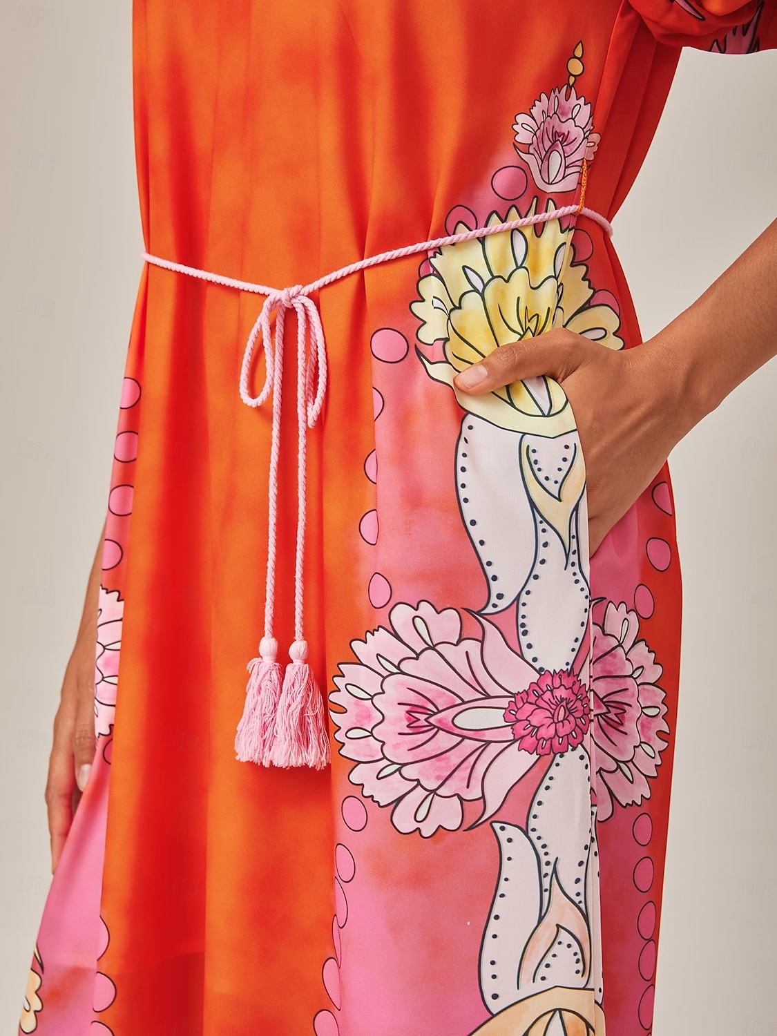 Vacation Style Orange Placement Floral Maxi Dress 2025 - $76.99 –P5