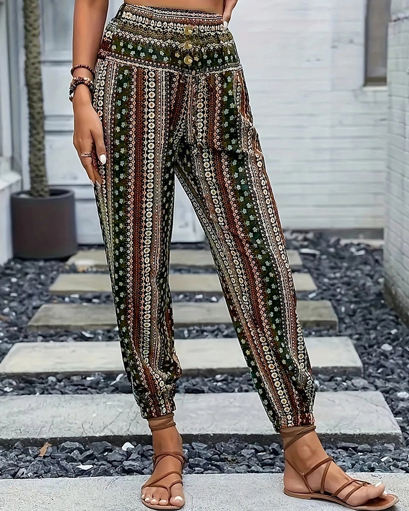 Mujer Persona que practica jogging Pantalones Vacaciones Boho Longitud total Media cintura Geométrico Cintura elástica Transpirable Cómodo Microelástico Calle Ropa Cotidiana Noche Morrón Oscuro 2025 - $19.99 –P11