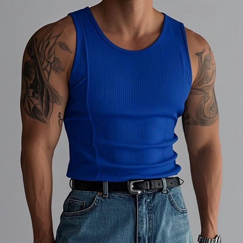 Men's Tank Top Undershirt Sleeveless Shirt Wife beater Shirt Sleeveless Crew Neck Summer Color Block Pit Strip Fashion Muscle Slim Fit Basic Outdoor Casual Sports Black White Royal Blue Top Tee for 2025 - GBP £15 –P5
