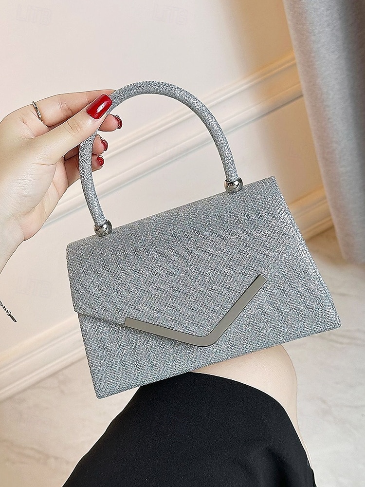 Pochette de soirée pailletée pour femme avec bandoulière chaîne – élégante pochette structurée à poignée supérieure pour mariages, cocktails et événements formels de 2025 ? $18.99 –P1