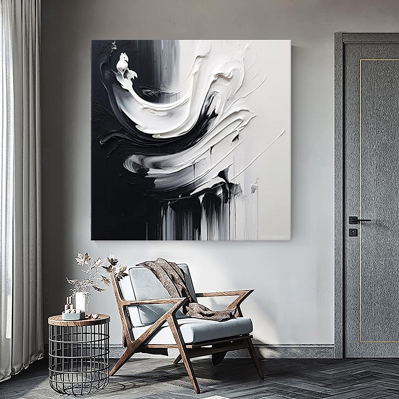 pictură în ulei realizată manual, pânză, artă de perete, decorare modernă, abstractă, alb-negru, pentru decorarea casei, cadru întins, pictură suspendată/pictură rulată fără cadru, neîntinsă 2025 - $51.99 –P2
