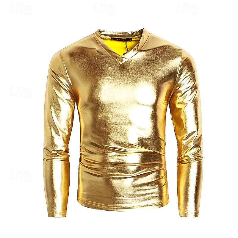 Retró 1980-as évek Póló Pulóver Diszkó Fényes latex patent Fémes Jelmez Férfi Mindszentek napja Farsang Pride Parade Büszkeség hónapja Felnőttek Ing 2025 - $20.99 –P1