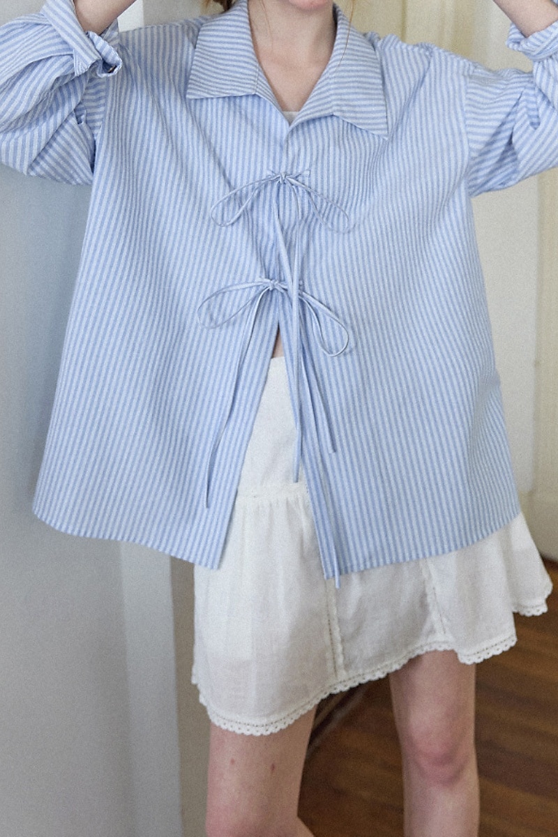 Femmes Chemise Boutonner Chemise en coton et lin Uni Rayé Élégant Moderne manche longue Col de chemise Hauts Réguliers Fête Sortir Nœud devant Blanche Bleu Bleu clair Été de 2025 ? $41.99 –P4