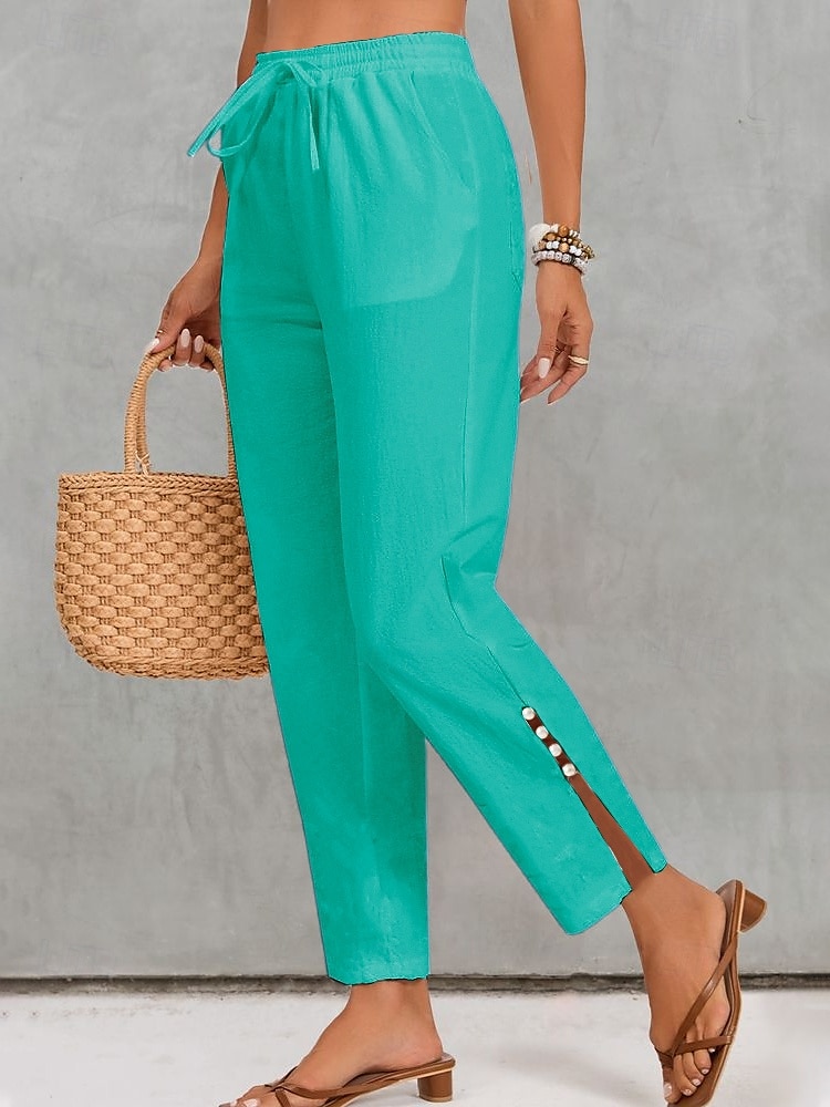 Damen Stoffhosen Chino Volle Länge Natürliche Taille Unelastisch lichter Ocker Weiß Blau Smaragd Sommer Herbst 2025 - $25.99 –P4