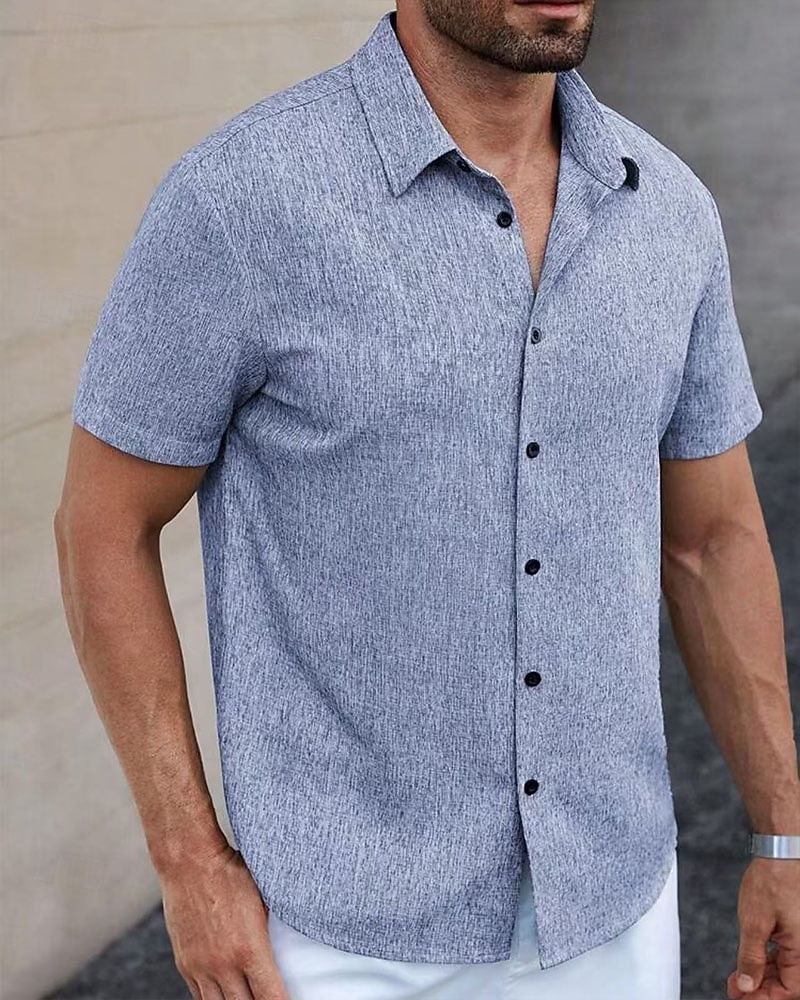 Men's Shirt Summer Shirt Casual Shirt Beach Shirt Button Up Shirt Blue Green Deep Blue khaki Beige Short Sleeve Plain Lapel Vacation Hawaiian Clothing Apparel Polyester Fashion Casual Comfortable 2026 - $29.99 –P4