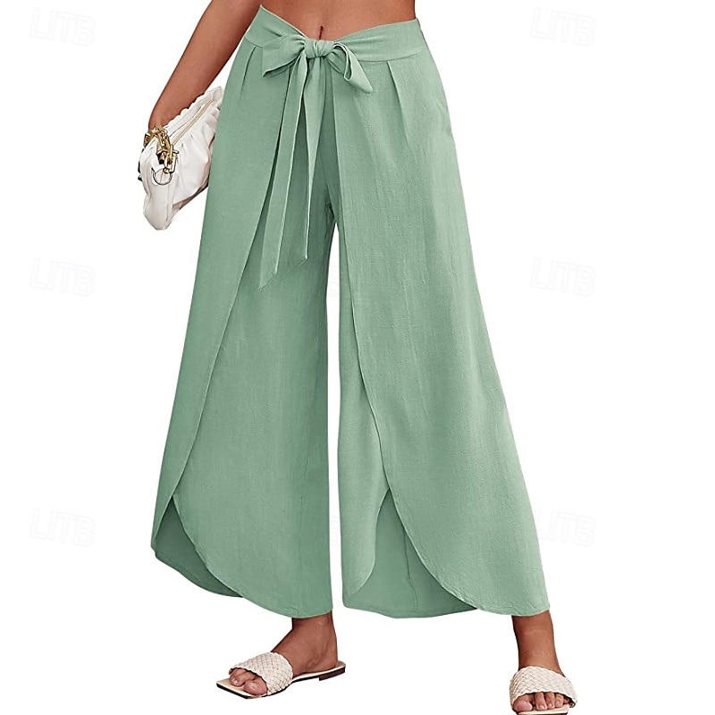 Per donna Pantaloni in cotone e lino Pantaloni Eleganti Casual Lunghezza intera Naturale Semplice Elastico in vita All'aperto Confortevole Streetwear Uscire Aalbicocca Giacinto Blu cielo chiaro Nero del 2025 a $27.99 –P13