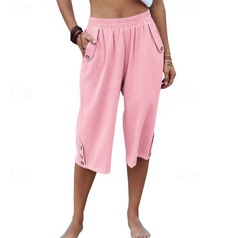 Damen Kunstbaumwollleinen Caprihose Stoffhosen Lässig Wadenlang Natürliche Taille Einfach Tasche Elastischer Bund Außenbereich Bequem Urlaub Straße Wein Grau Schwarz Rosa Sommer Normale Passform 2026 - $17.49 –P14