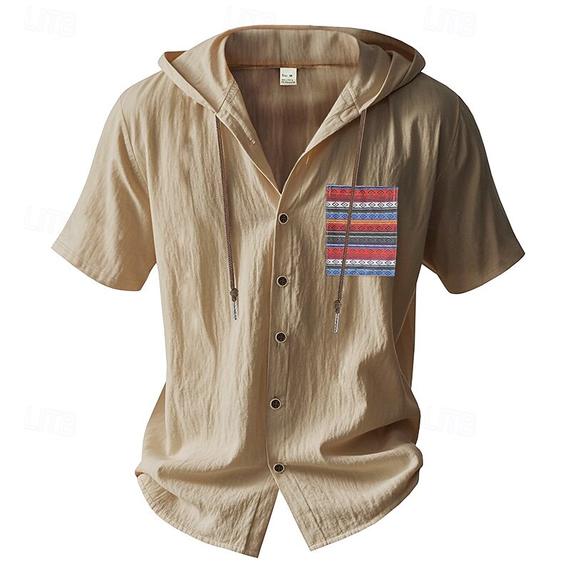 Herren Hemd Freizeithemd Knopfhemd Baumwollhemd Einfach Urlaub Straße Schwarz Weiß Hellgrün Dunkelmarine Kurzarm Mit Kapuze Sommer Bekleidung Button-Down 2025 - $25.99 –P4