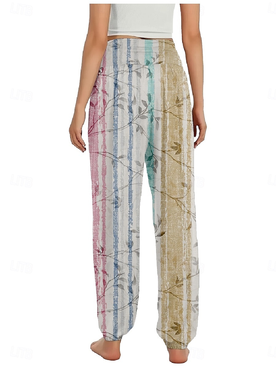 Dam Linneinspirerade byxor Brett skaft Byxor Etnisk Stil Ledigt Boho Fullängd Hög midja Blommig Ficka Elastisk midja Tryck Mateial som andas Mjuk Microelastisk Utomhus Yoga Rosa Kungsblå Blå Purpur 2025 - $20.99 –P2