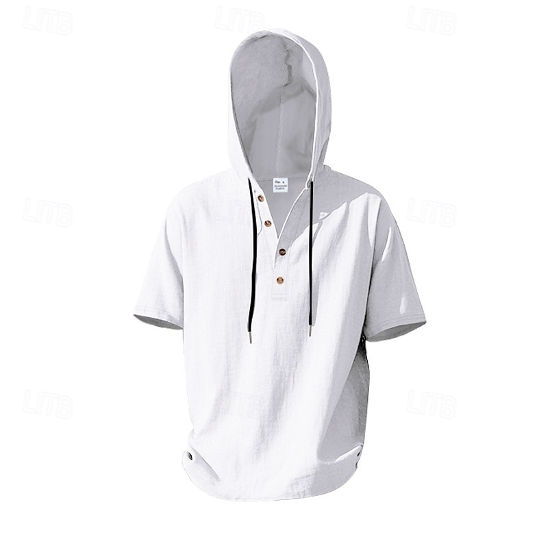 Herren Hemd Leinenhemd Popover-Hemd Freizeithemd Baumwollhemd Einfach Urlaub Straße Schwarz Weiß Gelb Marineblau Kurzarm Mit Kapuze Sommer Bekleidung Button-Down 2025 - $23.99 –P3