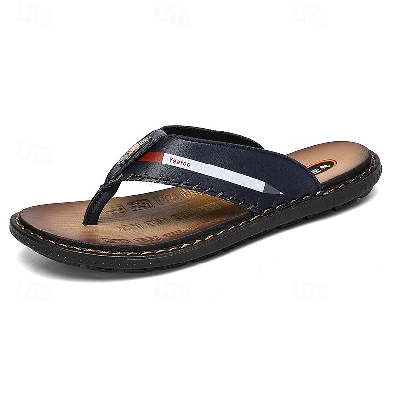 marineblå flip-flop-sandaler i imitert skinn for menn – myke og komfortable med stroppdetaljer, ideell for uformelle sommerdager, avslapning på stranden og ved bassenget 2025 - $34.99 –P2