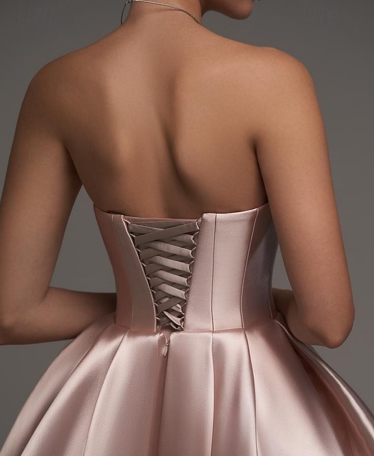 Rosa Ballkleid Satin A-Linien Cocktail Elegante Kleider Formelle Hochzeit Knöchellänge Langarm Schulterfrei Abnehmbar mit Schal 2025 - $137.99 –P5