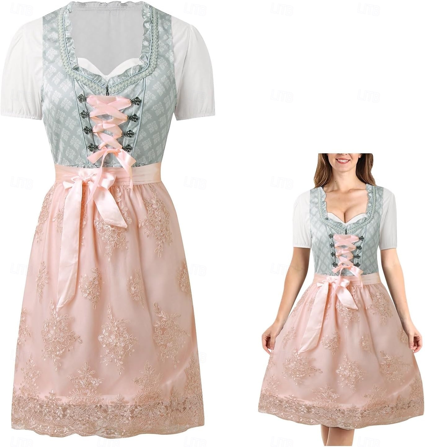 Women's Carnival Oktoberfest Dirndl Beer Costume Dress with Apron Bavarian Wiesn Traditional Style for Oktoberfest 2025 - $71.99 –P1