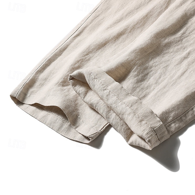 Men's Linen Pants Trousers Summer Pants Beach Pants Pocket Drawstring Elastic Waist Plain Comfort Breathable Vacation Daily Holiday Hawaiian Boho Navy Blue Beige 2025 - $17.99 –P8