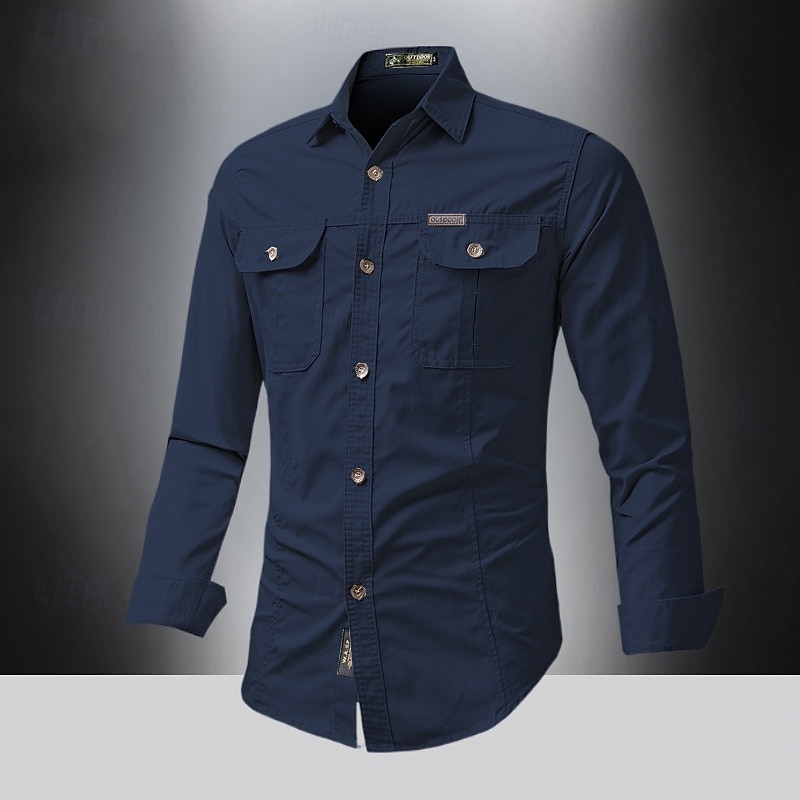 Men's Shirt Summer Shirt Casual Shirt Button Up Shirt Cargo Shirt Black White Red khaki Dark Blue Long Sleeve Plain Shirt Collar Vacation Hawaiian Pocket Clothing Apparel 100% Cotton Fashion Casual 2025 - $16.49 –P6