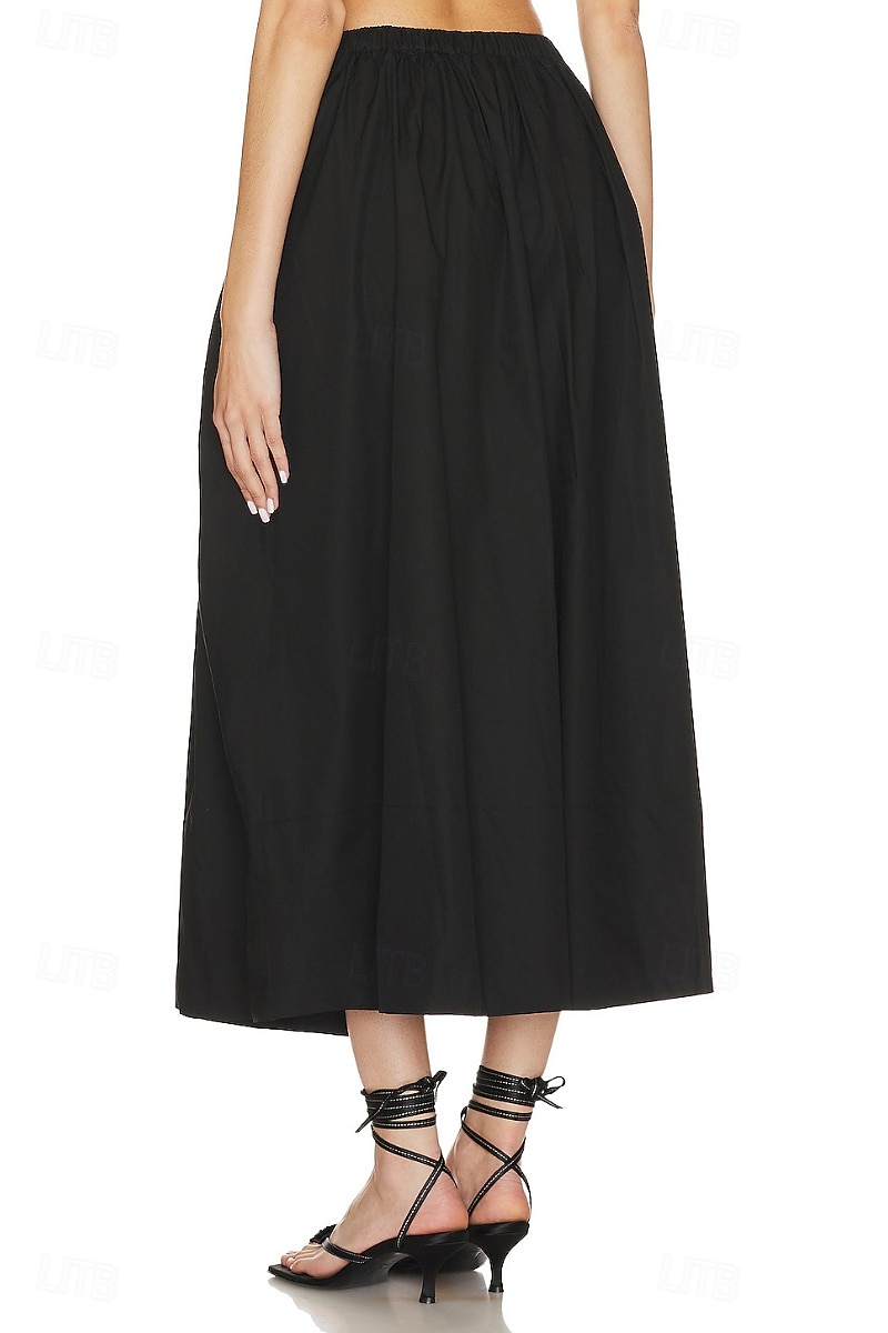 Femmes Jupe Évasé Mode Maxi Taille Basse Jupes Uni Avec Poches Micro-Élastique Vacances Rue Noir Blanche Champagne Beige Été Mélange Lin-Coton de 2025 ? $25.99 –P4