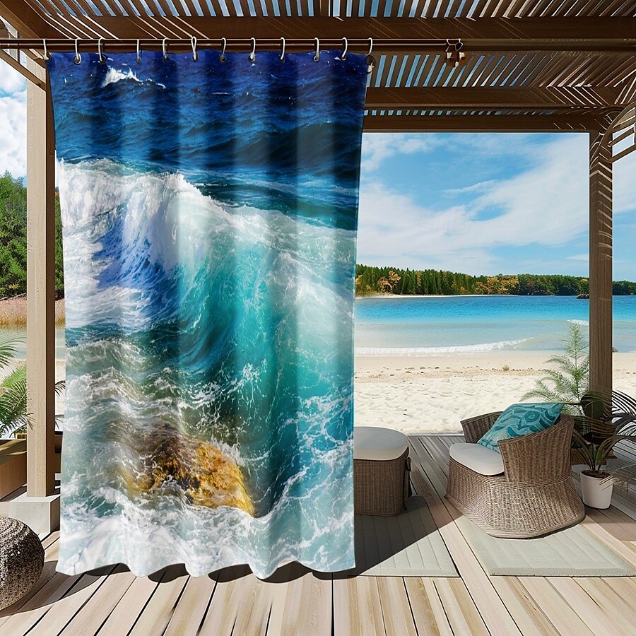Vízálló Kültéri Függöny Magánélet Csúszó Terasz Függöny Pergola Függöny Öltögetett 3D Óceáni Hullám Tájkép Pavilonhoz Erkélyhez Verandához Bulira 1 Panel 2025 - $34.99 –P6