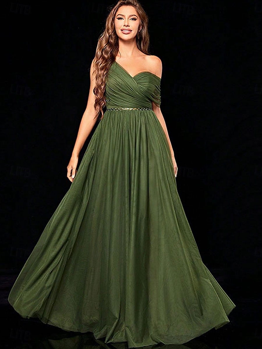 Abiti da festa A-Line Quinceañera Abito da festa Matrimonio Ospite di matrimonio Lunghezza del pavimento Senza maniche Scollo a V Tulle Senza schienale con Faldini del 2025 a $89.99 –P15