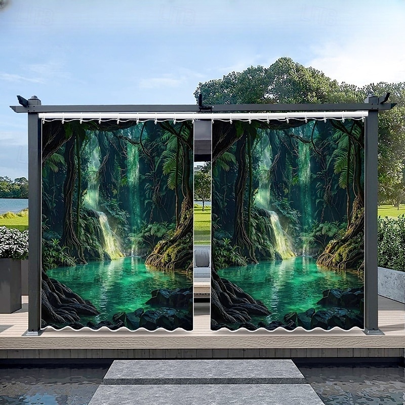 Vízálló Kültéri Függöny Magánélet Csúszó Terasz Függöny Drape Pergola Függöny Grommet 3D Tájkép Zöld Barlang A Pavilonhoz Erkélyhez Tornácra Bulira 1 Panel 2025 - $34.99 –P4