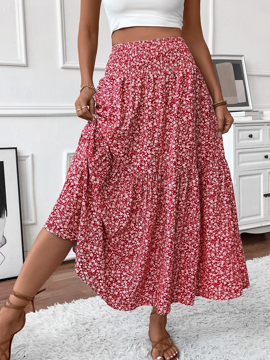 Fustă pentru femei Fustă maxi A Line Modă Casual Fuste cu talie înaltă Floral Print Micro-elastic Stradă Zilnic Negru Galben Roz Verde Vară Poliester 2025 - $25.99 –P8