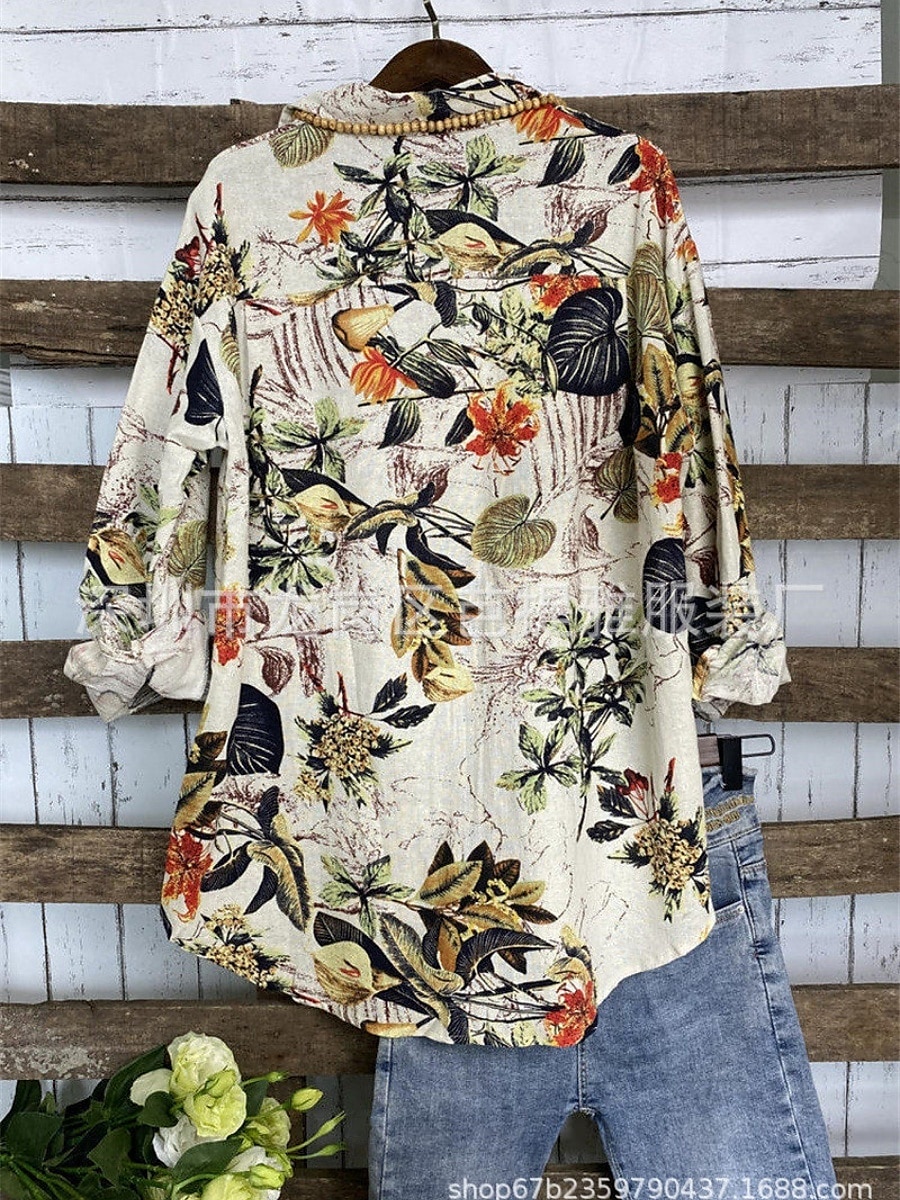 Per donna Camicia Floreale Elegante Moderno Casual Manica Lunga Collo a V Top Regolari Quotidiano Stampato Blu marino Viola Cachi Estate del 2025 a $22.99 –P10