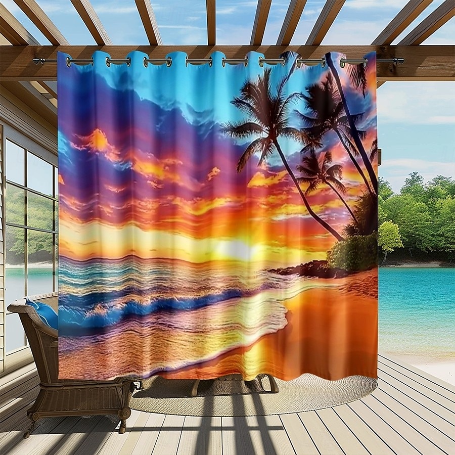 Waterproof Outdoor Curtain Privacy, Sliding Patio Curtain Drapes, Pergola Curtains Grommet 3D Ocean Beach Landscape For Gazebo, Balcony, Porch, Party, 1 Panel 2025 - $34.99 –P3