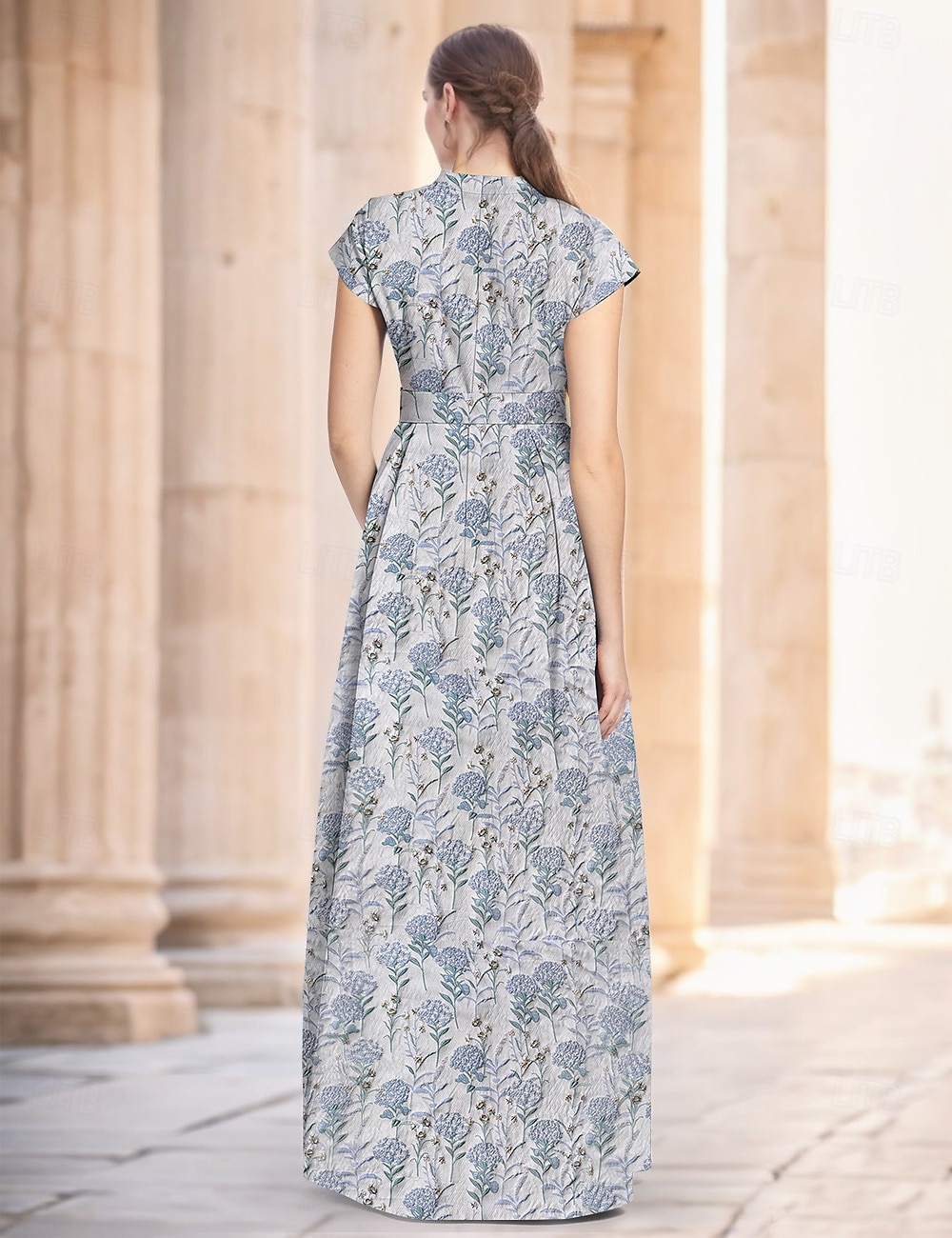 Jacquard A-line večerní šaty elegantní šaty formální svatební délka po zemi krátký rukáv košilový límec nylon s rozparkem kapsou svatební host šaty 2025 - $148.99 –P3